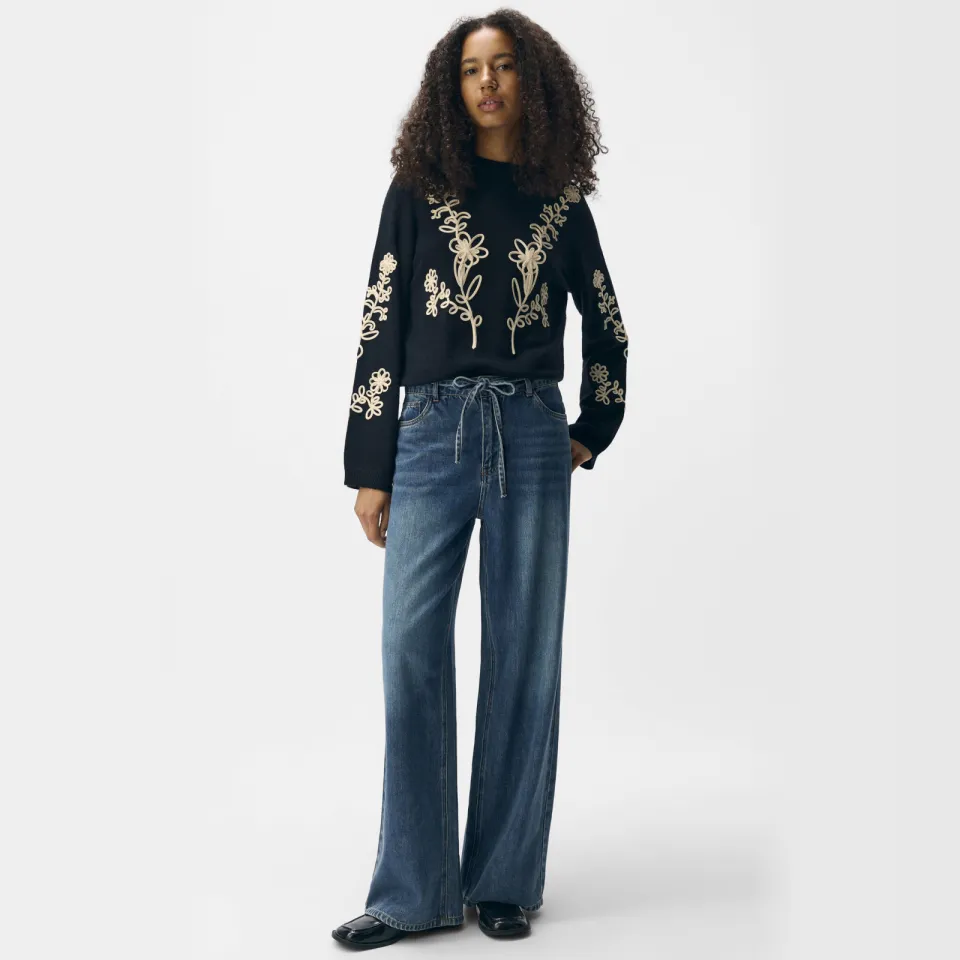 Object wide leg jeans medium blue denim Blauw