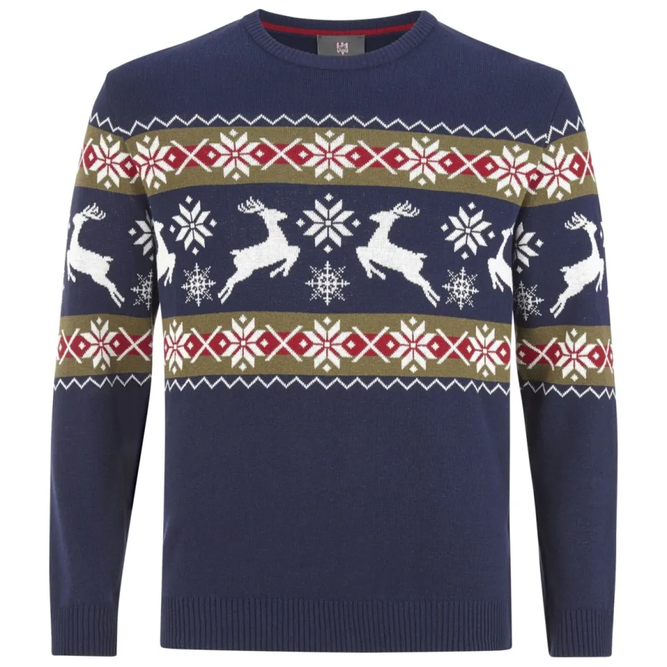 Jan Vanderstorm Plus Size katoenen oversized gebreide kersttrui met print - blauw, foto 2
