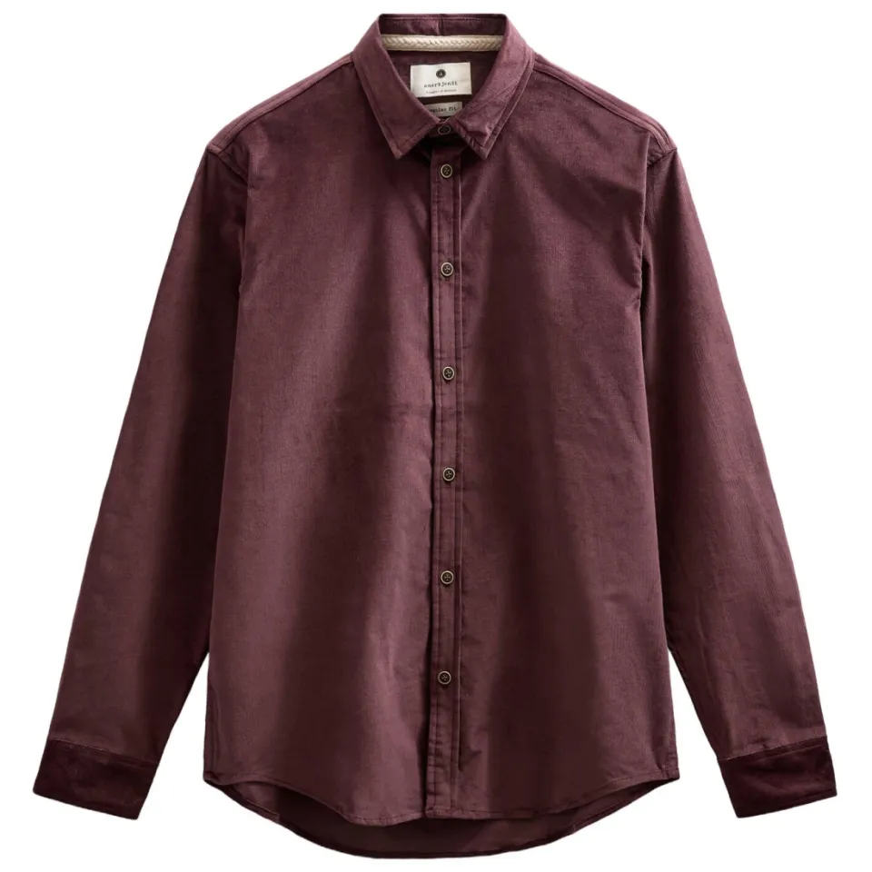 Anerkjendt regular fit corduroy overhemd - donkerrood, foto 2