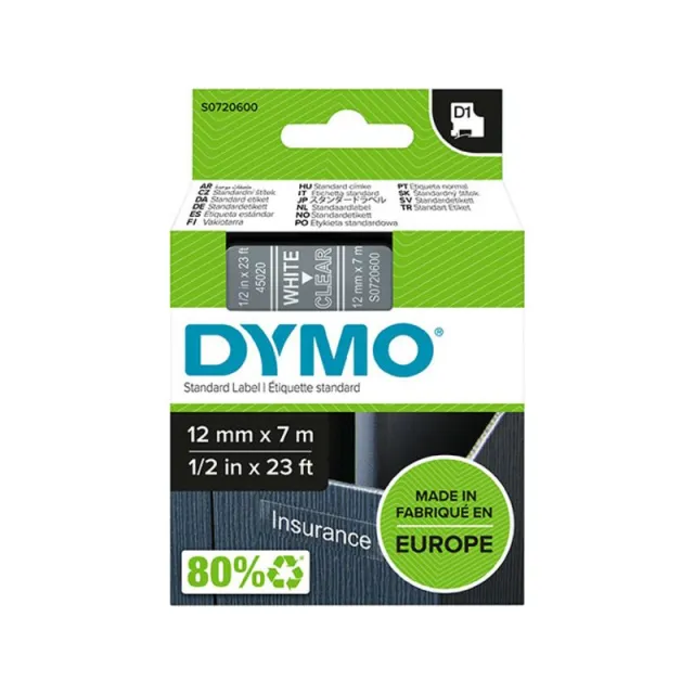 Labeltape dymo labelmanager d1 polyester 12mm wit Op transparant, foto 2