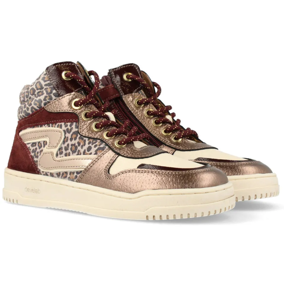 Develab leren sneaker aubergine goud, foto 6