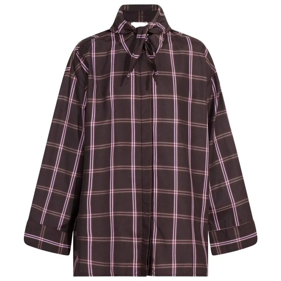 Shoeby geruite blouse donkerbruin, foto 3