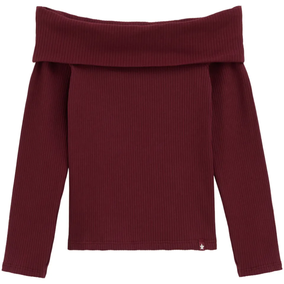 WE Fashion off shoulder gebreide top donkerrood, foto 2