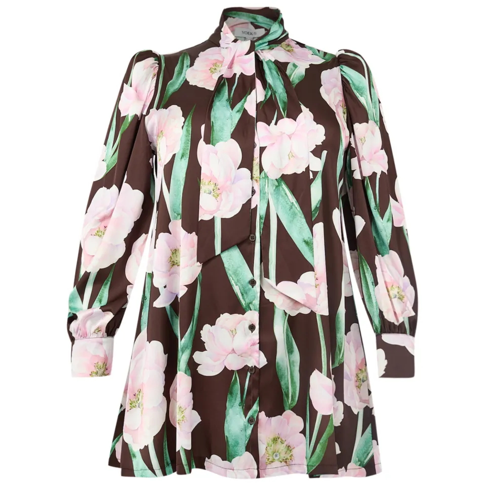 Yoek FIORITO satijnen blouse bruin, foto 3