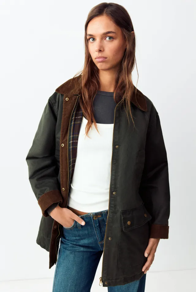 Mango Teen katoenen winterparka donkergroen Donkergroen/bruin