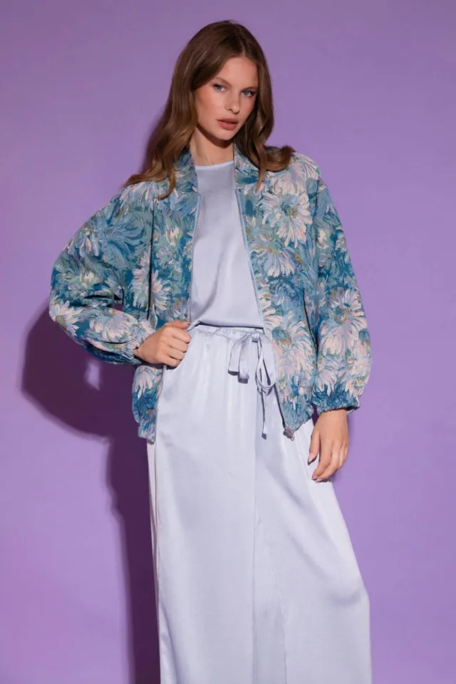 AMAYA Amsterdam satijnen high waist broek lichtblauw