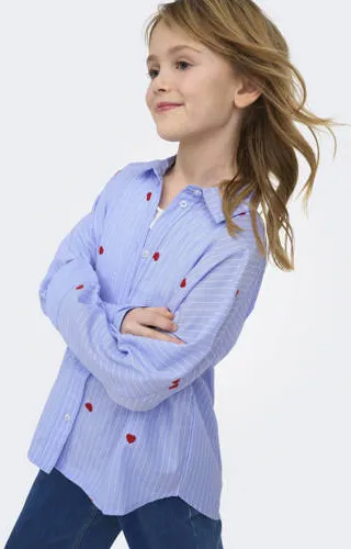 Only gestreepte blouse met hartjes lichtblauw, foto 3