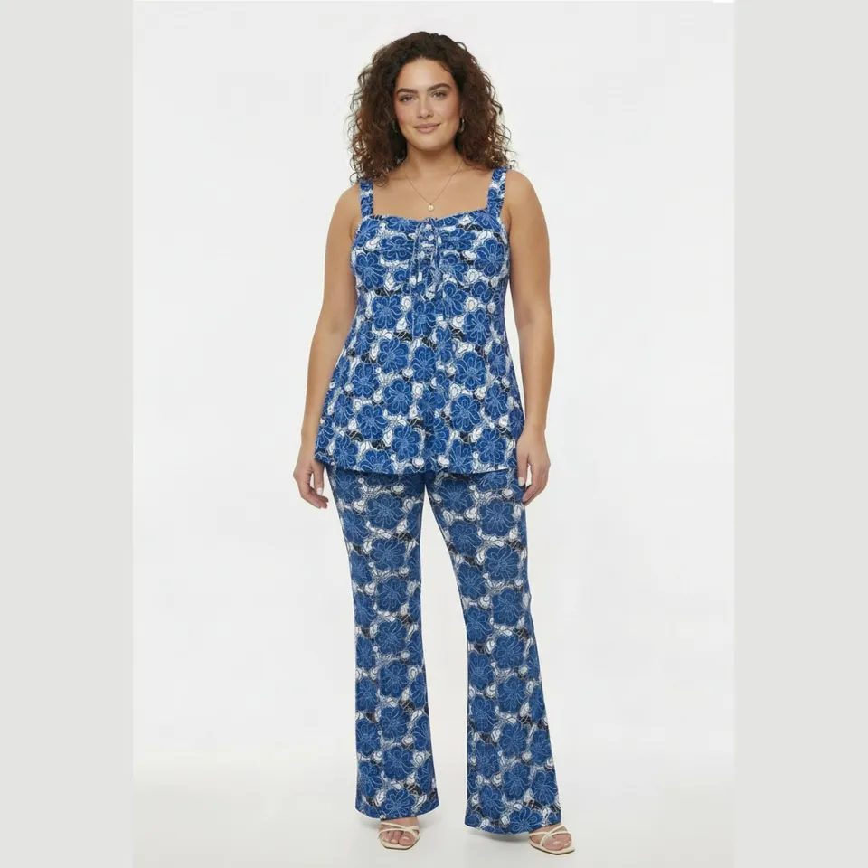 Yoek gebloemde top blauw, foto 2