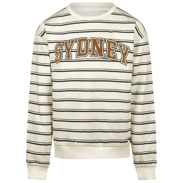 No Way Monday rechtvallende gestreepte sweater met tekst - wit