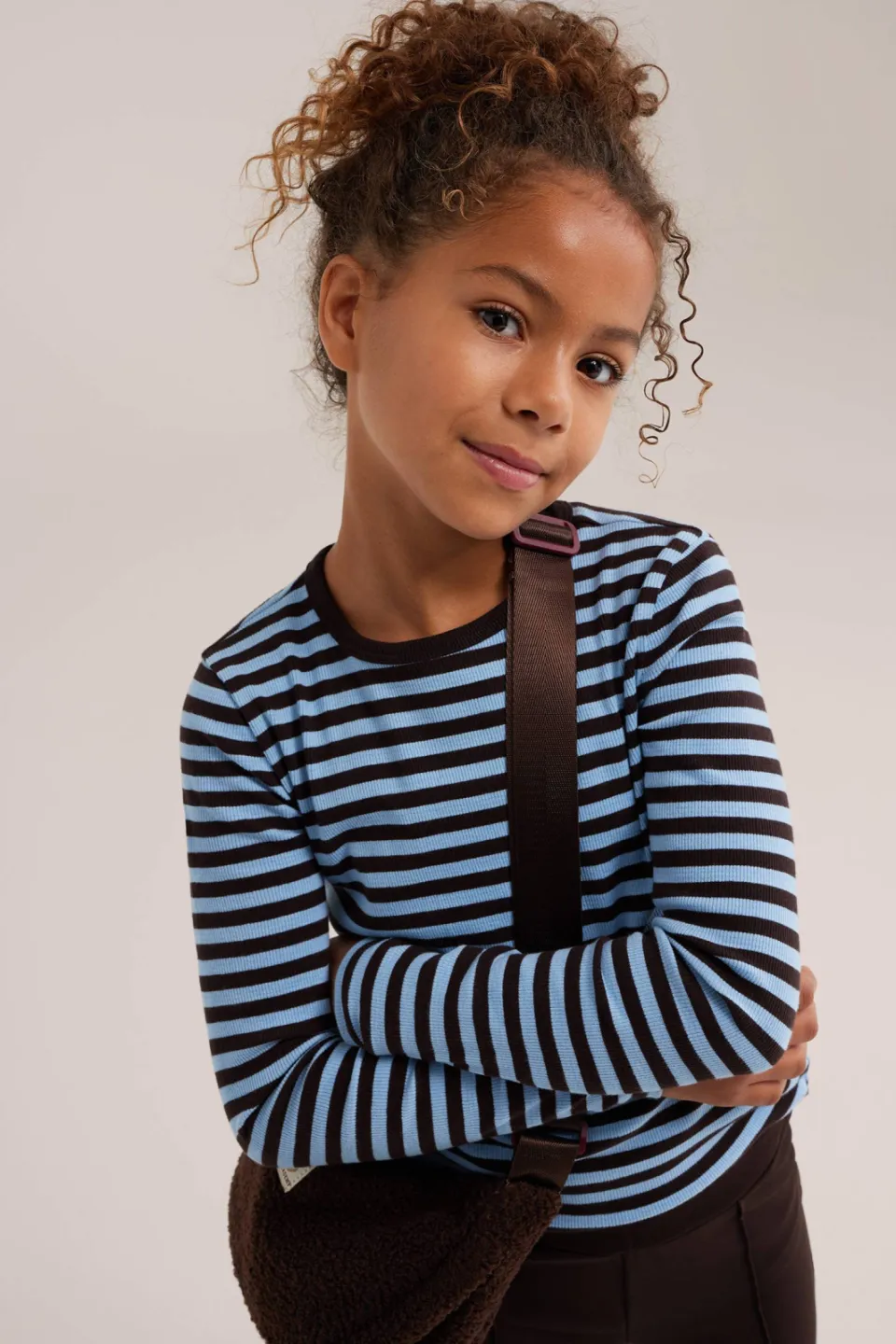 WE Fashion gestreepte longsleeve blauw Blauw/bruin