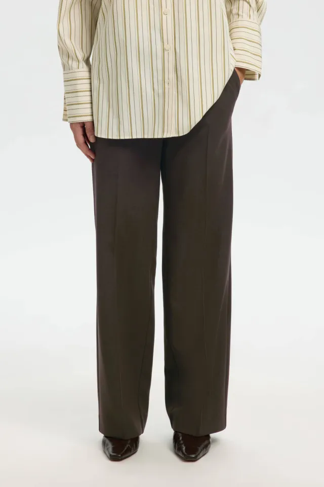 Selected wide leg regular waist casual broek donkerbruin, foto 4
