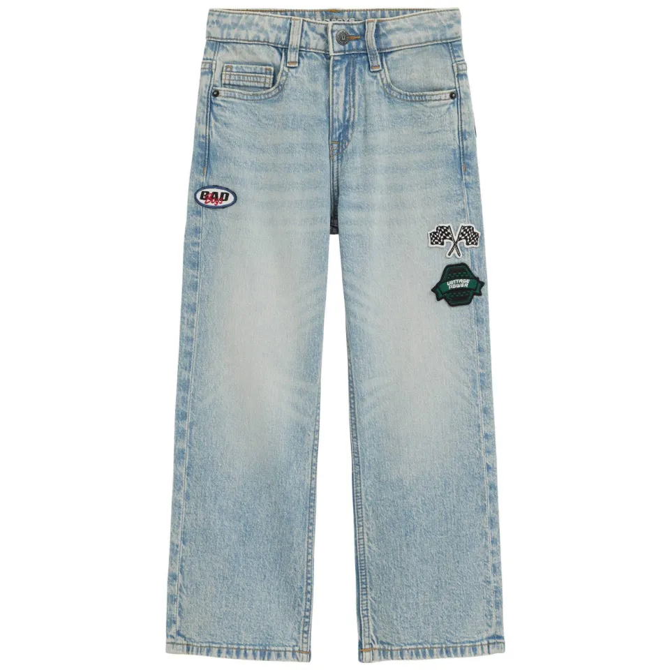 WE Fashion Bad Boys junior wide leg jeans met patches - light blue denim, foto 2