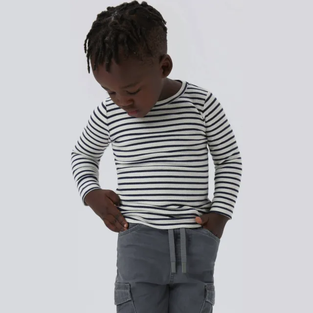 NAME IT MINI NMNBANI gestreepte longsleeve ecru zwart, foto 4