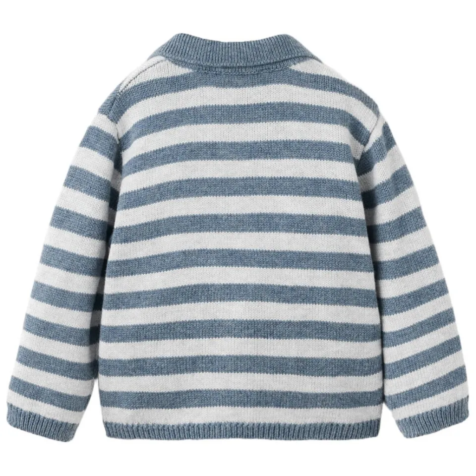 Mango Kids rechtvallende gebreide gestreepte trui - middenblauw/lichtblauw, foto 3