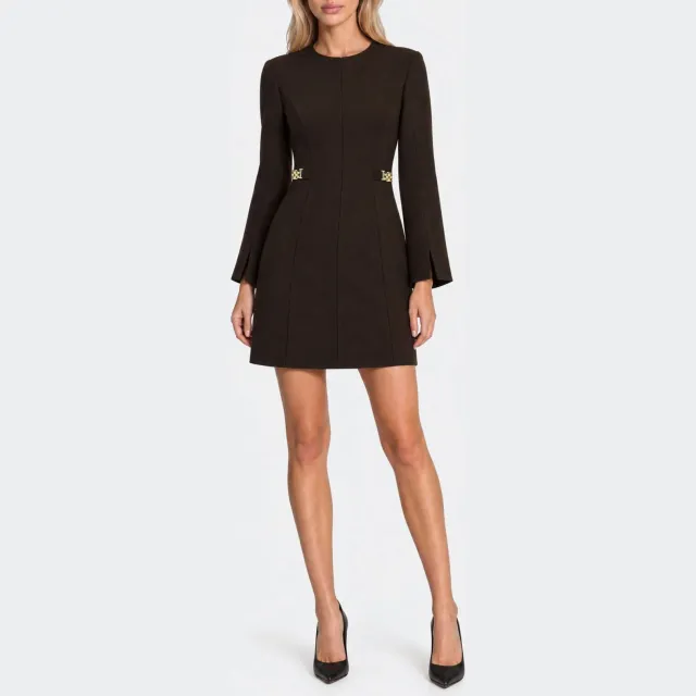 Nikkie mini jurk met split - donkerbruin