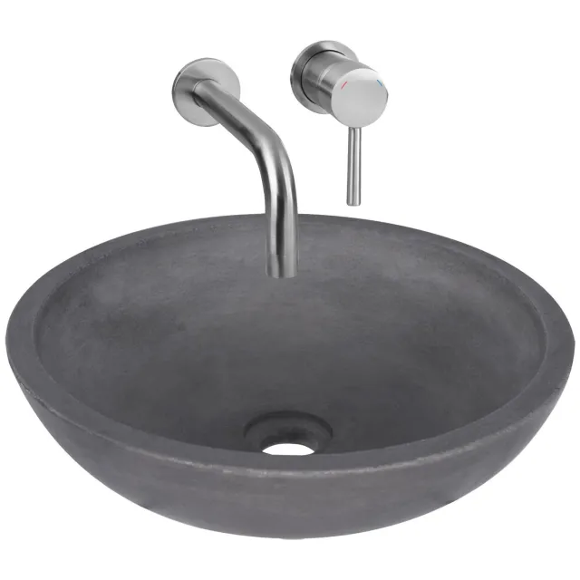 Waskomset Differnz Ravano Beton 40x12 cm Antraciet met Inbouw Wastafelkraan Mat Chroom