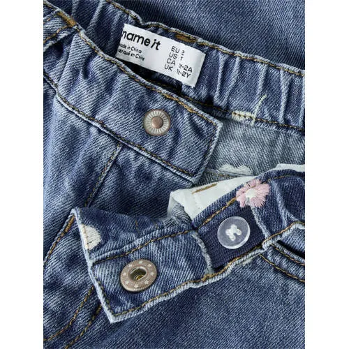 NAME IT MINI NMFBELLA regular waist barrel gebloemde jeans met borduursels - mediumblauw, foto 5