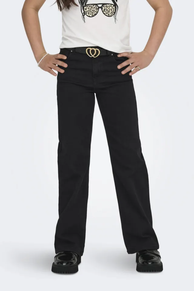 Only KIDS ONLY GIRL high waist wide leg jeans black denim Washed black