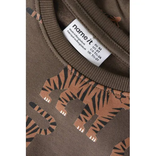 NAME IT MINI sweater met print - donkerbruin All over print donkerbruin/oranje, foto 2