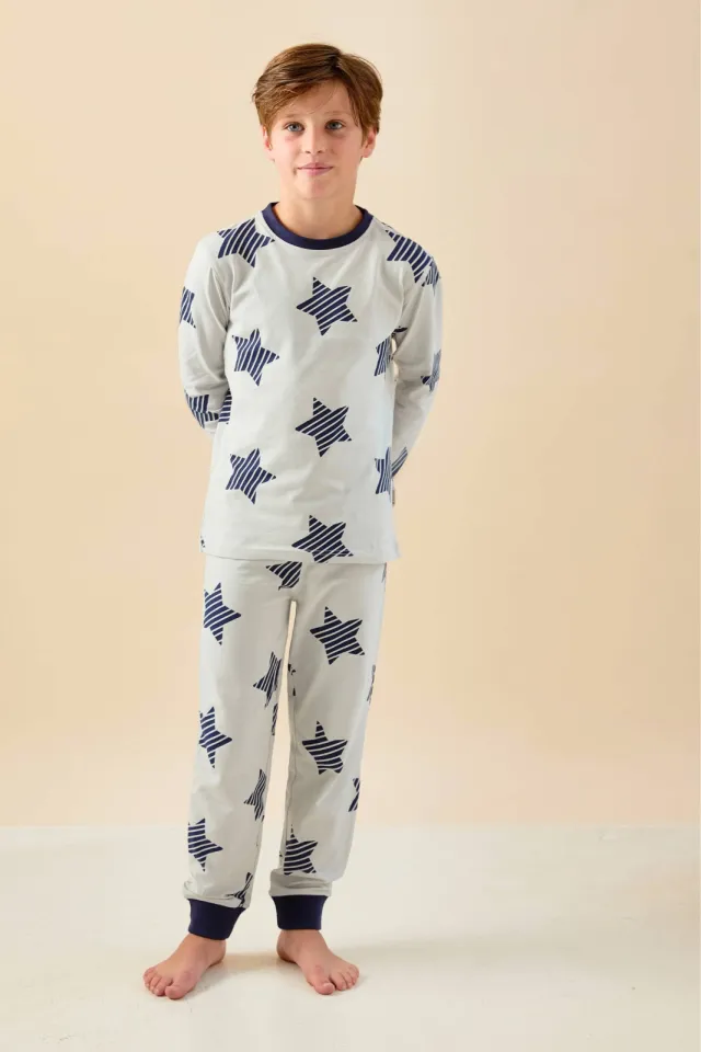 Little Label pyjama met sterrenprint grijs Lichtgrijs/blauw