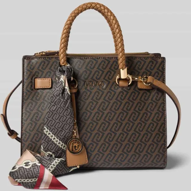 Liu Jo Handtas met labelapplicatie in all-over look beige, foto 2