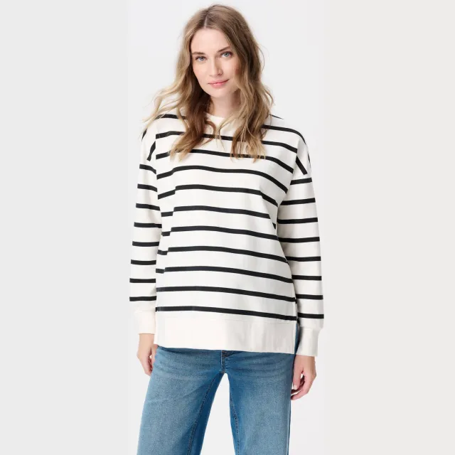 Noppies maternity zwangerschaps- en voedings sweater ecru Offwhite/zwart