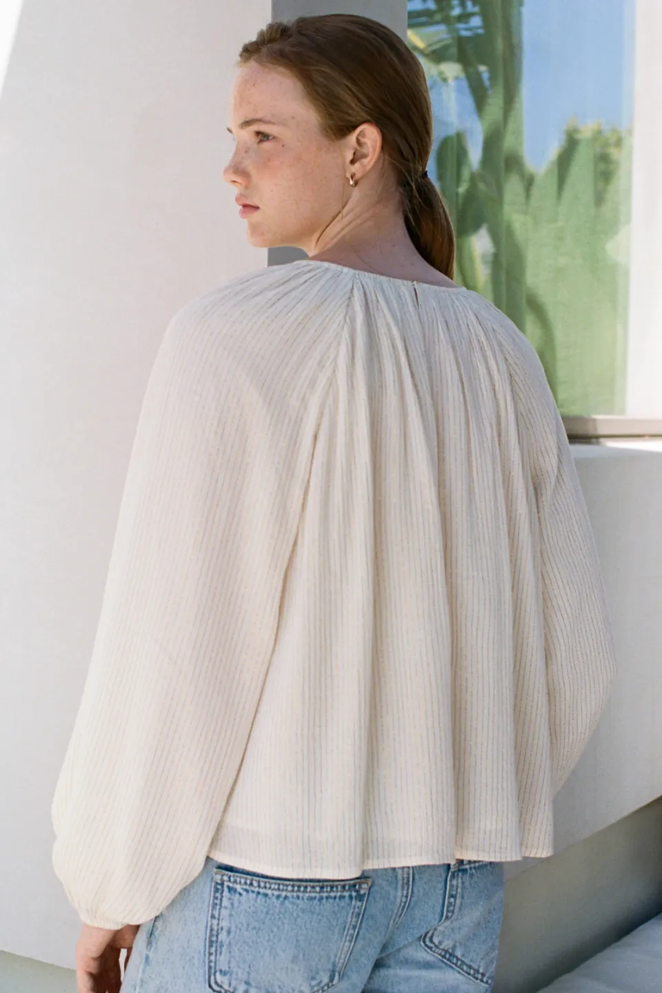 Mango gestreepte blouse met kraaltjes wit, foto 5