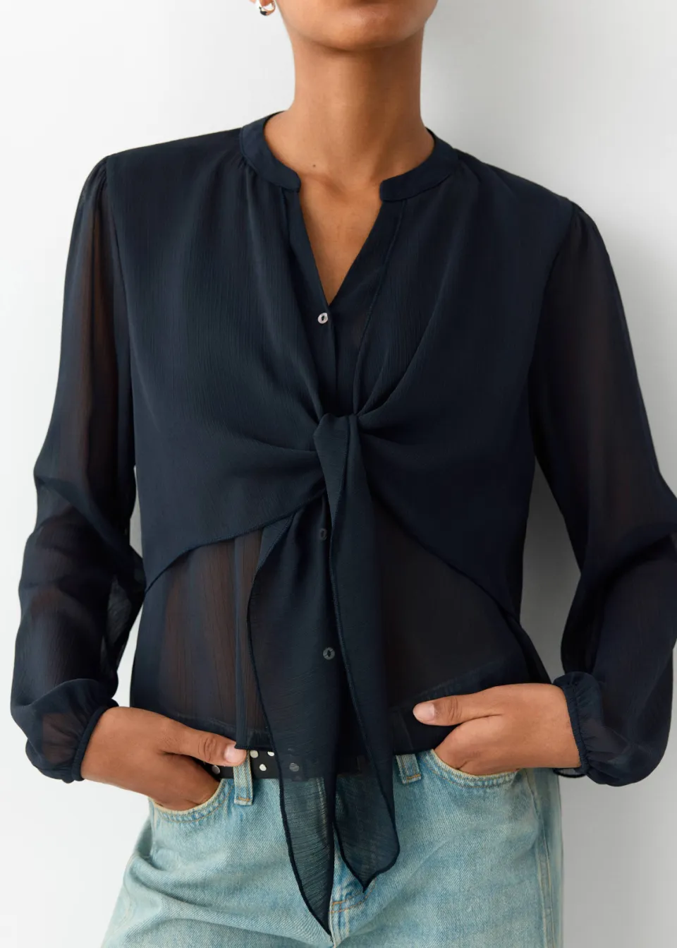 Mango Teen semi-transparante blousetop donkerblauw, foto 5