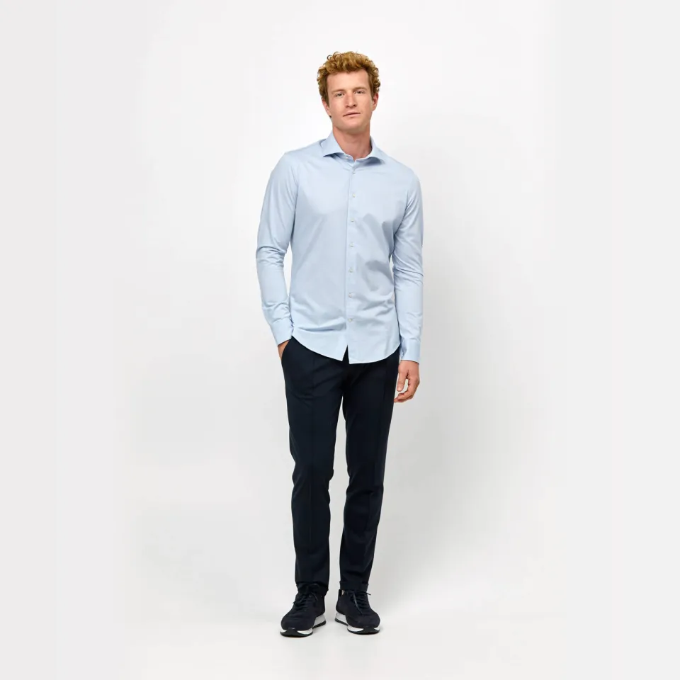 Profuomo slim fit gebreid overhemd blauw, foto 3