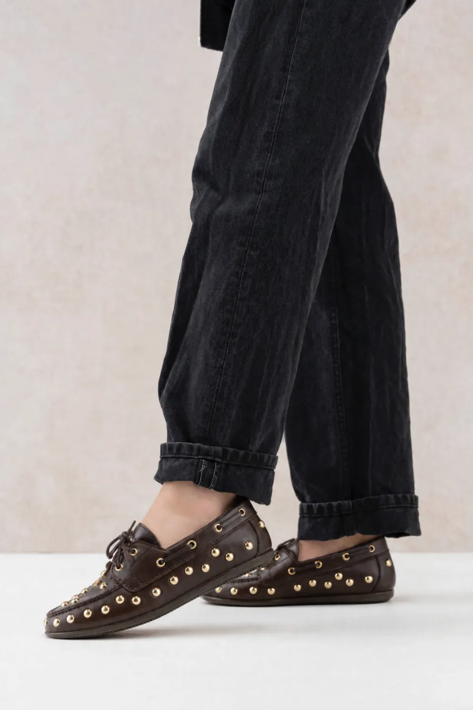 DWRS LATTY big studs leren bootschoenen met print - donkerbruin, foto 5