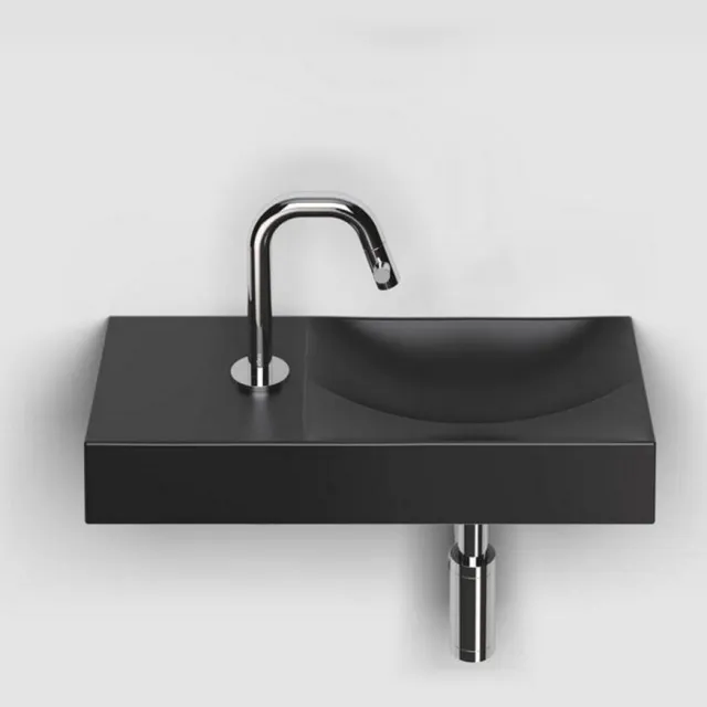 Clou Vale Fontein Met Kraangat Links Met Geïntegreerde Afvoer Zwart Mat Keramiek 45 cm