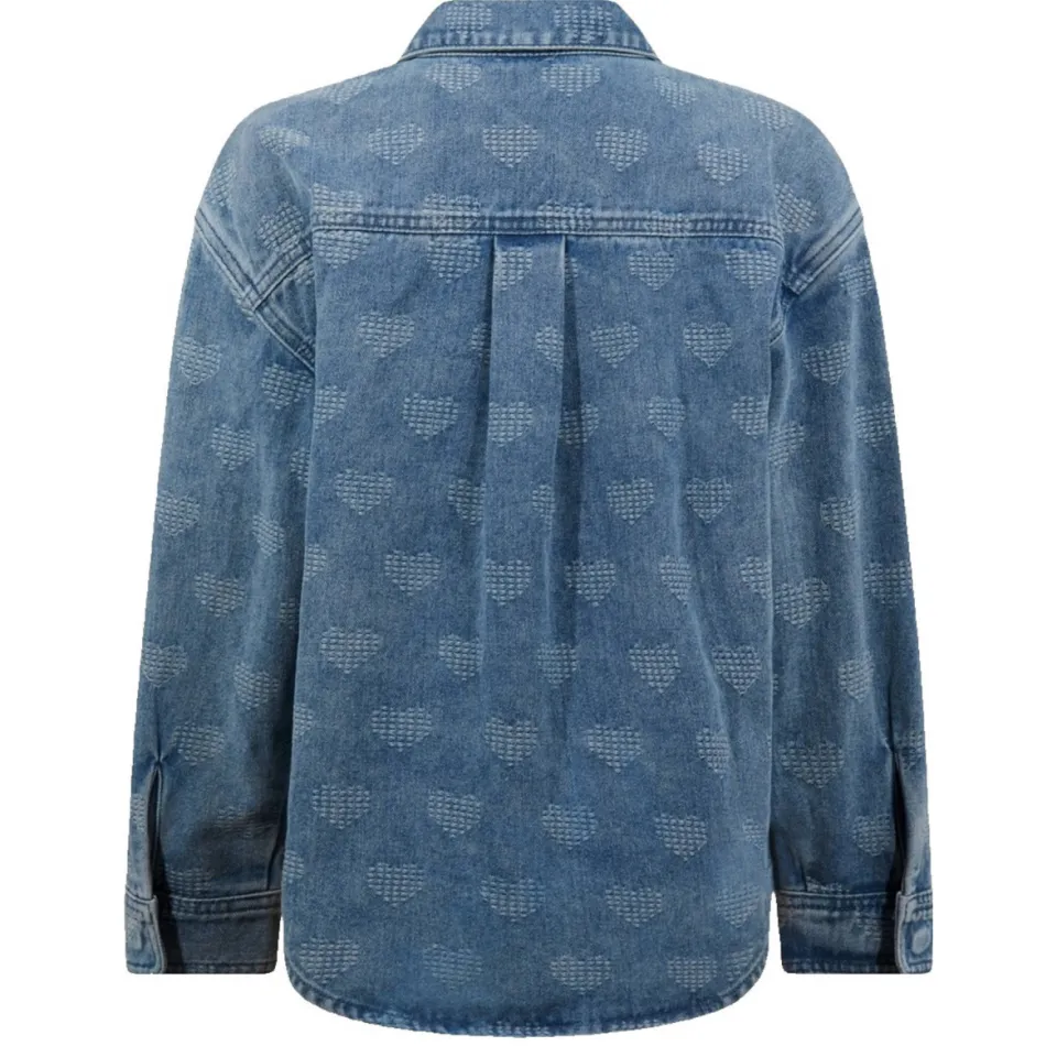 Shoeby denim blouse met hartjes medium blue denim, foto 4