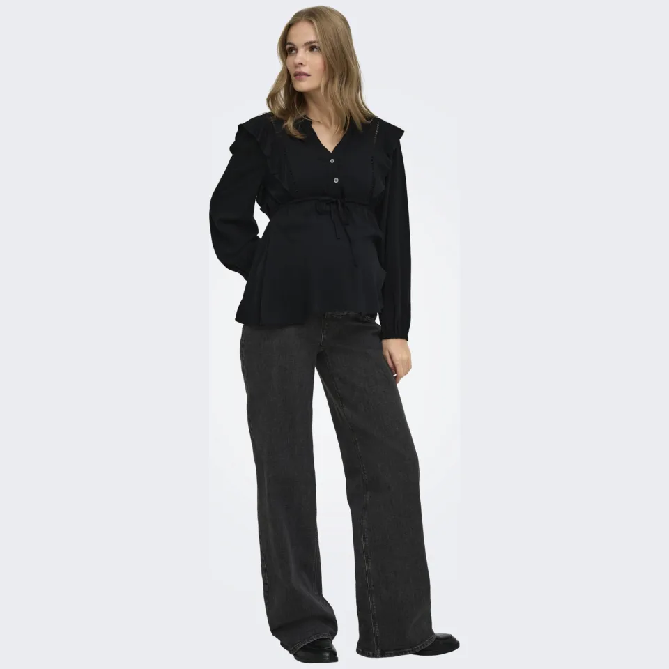 Only MATERNITY zwangerschaps wide leg jeans - black denim