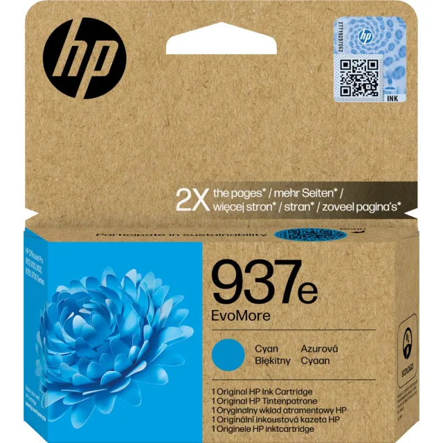 Hp 937e EvoMore Cyan Org Ink Cartridge Blauw