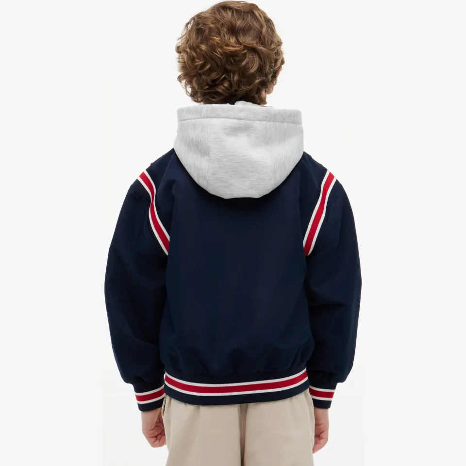 Tommy Hilfiger winter bomberjack donkerblauw met capuchon donkerblauw/rood/grijs melange, foto 4