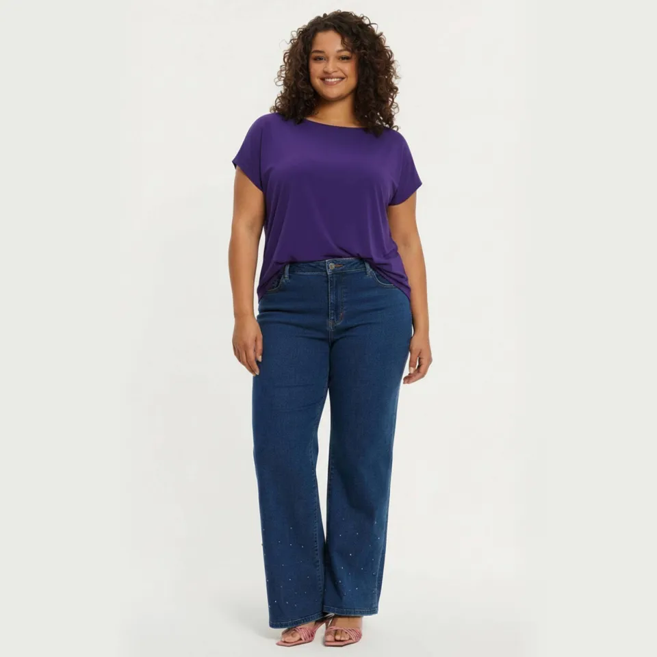 Yoek high waist wide leg jeans medium blue denim Blauw