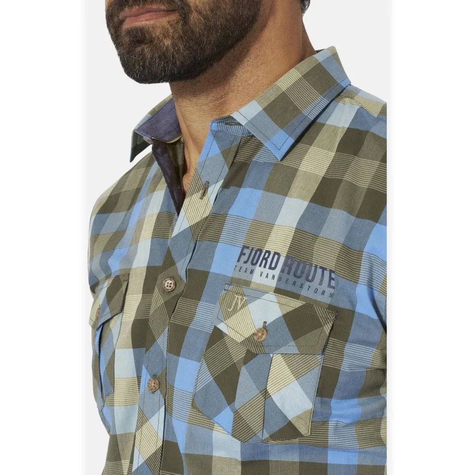 Jan Vanderstorm +FIT Collectie regular geruit casual overhemd turquoise, foto 5