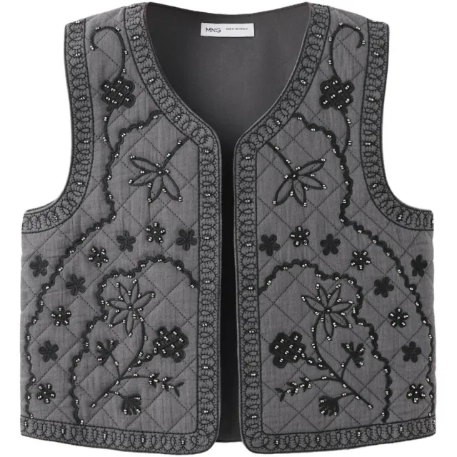 Mango Kids gebloemde gilet met borduursels - grijs, foto 2