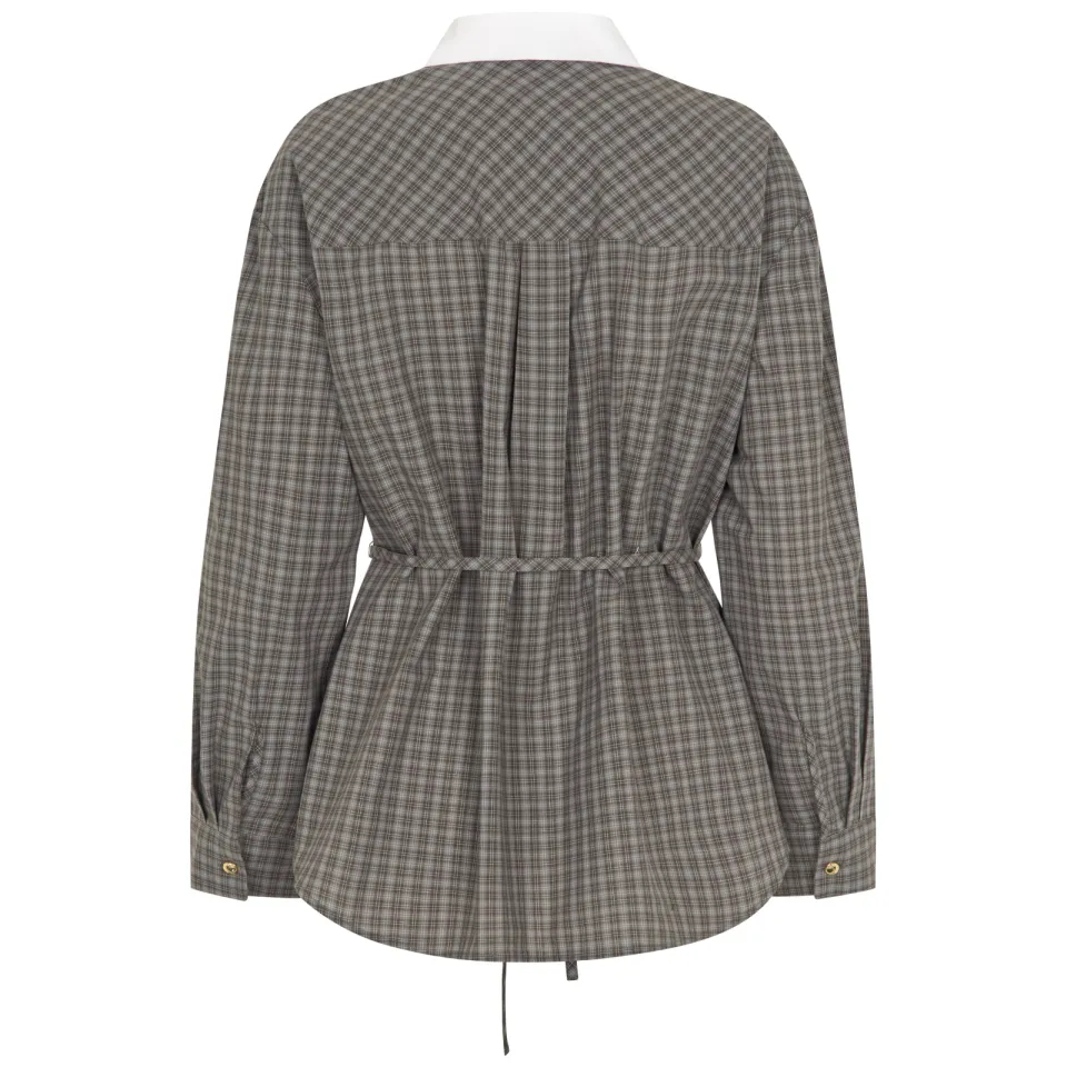 Modström getailleerde geruite blouse grijs, foto 5