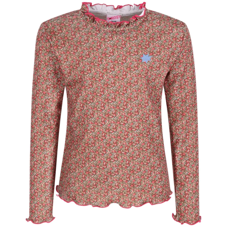 B.Nosy aansluitende gebloemde longsleeve met ruches bruin, foto 2