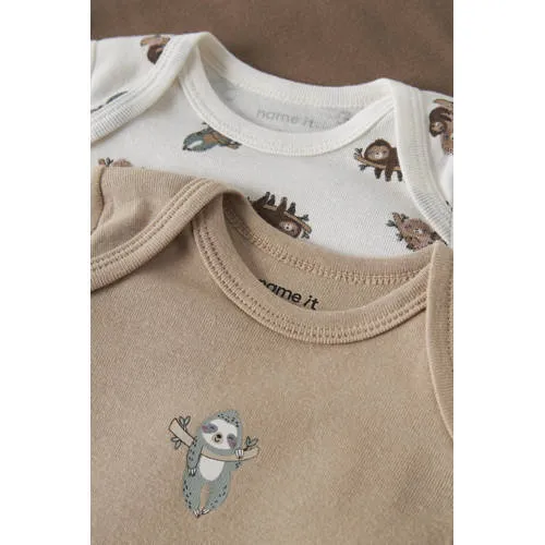 NAME IT BABY gebreide rompers met print (set van 3) zand/bruin/ecru, foto 7