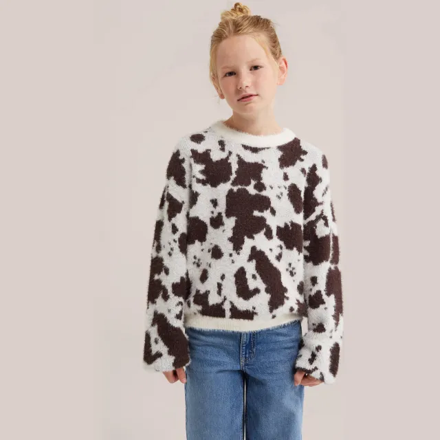 WE Fashion gebreide trui met dierenprint - wit/bruin