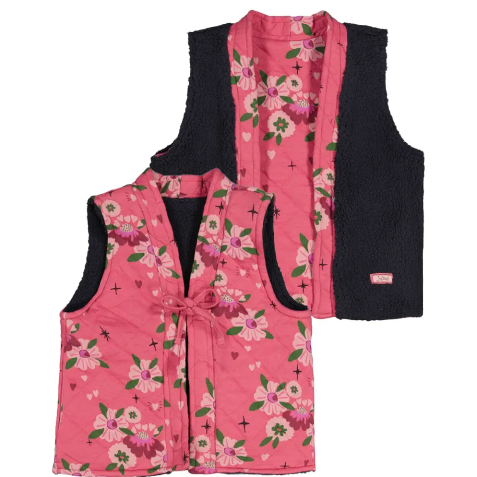 Jubel reversible teddy gilet Moon Flowers antraciet/roze, foto 3