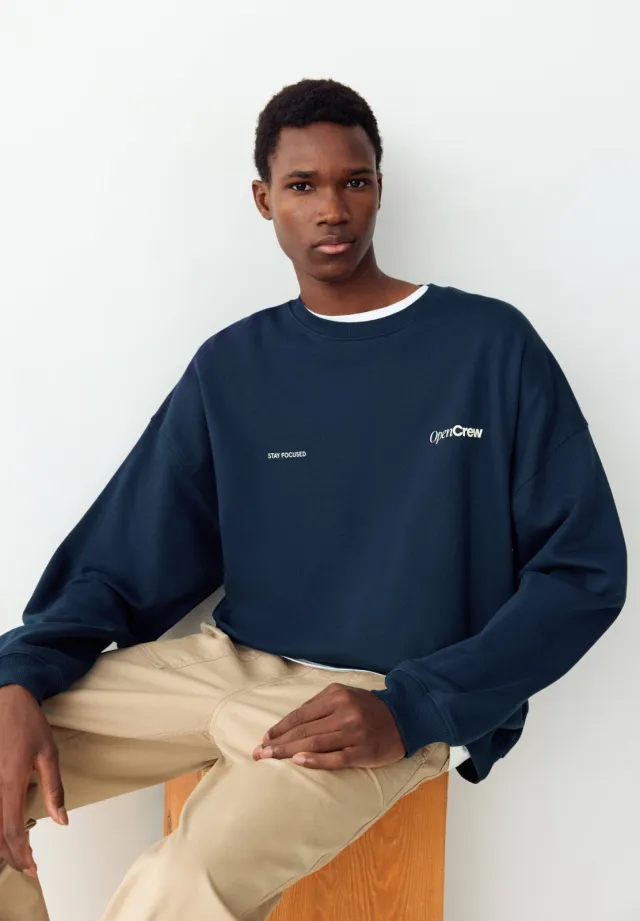 Mango TEEN oversized sweater met backprint - donkerblauw