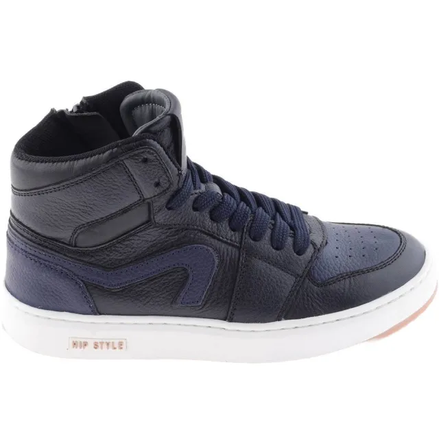 Hip leren sneakers - donkerblauw/zwart