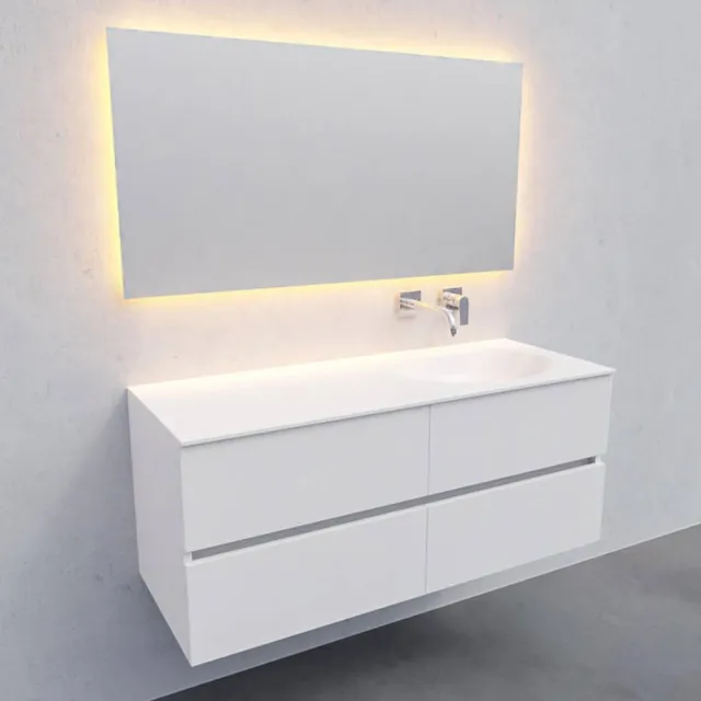 Badkamermeubel Solid Surface AQS Stockholm 120x46 cm Rechts Mat Wit 4 Laden Boss & Wessing