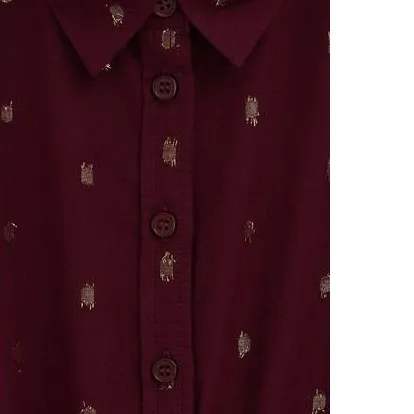 WE Fashion korte jurk met glitterprint donkerrood donkerrood/goud, foto 4