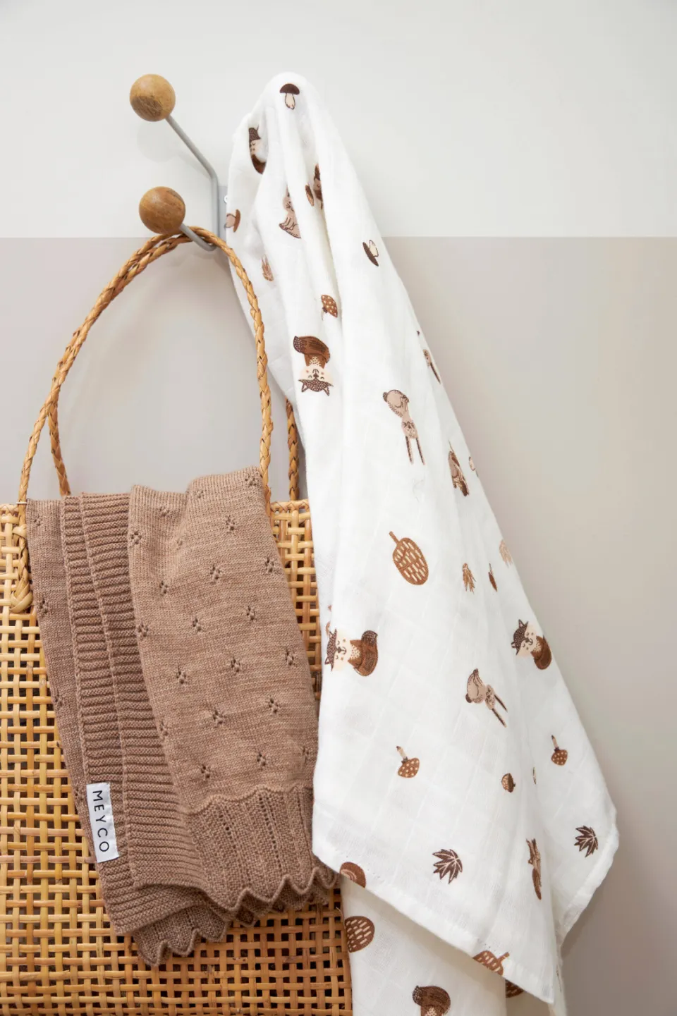 Meyco hydrofiele swaddle Forest Animals toffee set van 2 bruin/wit, foto 6