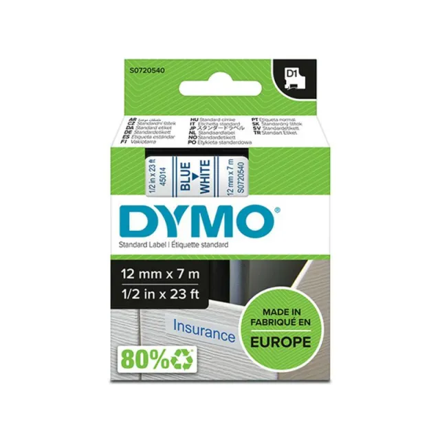 Dymo 45014 (S0720540) Tape Blauw op wit (12 mm), foto 2
