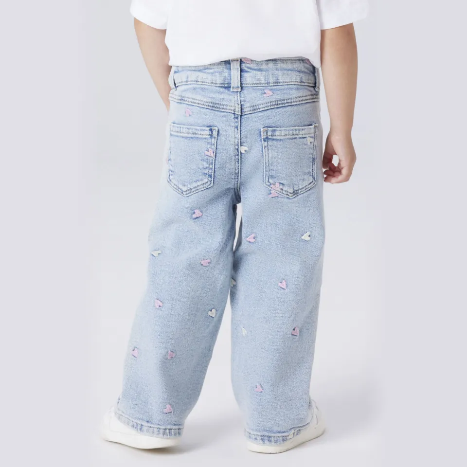 NAME IT MINI wide leg jeans met hartjes light blue denim, foto 3